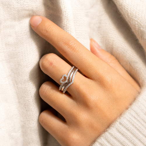 The Crown Stack — Crystal Heart Wishbone Ring Set